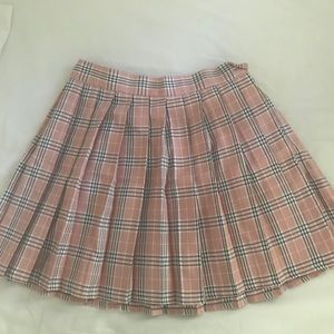 Pink Plaid Pleated Skirt